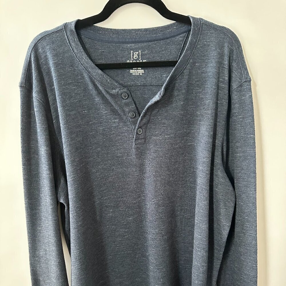 Blue George XXL Long Sleeve Henley Shirt